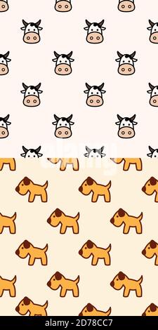 Disegno piatto vettore Moo e Dog motivo senza giunture per sfondo o sfondo. Sfondo vettore animale domestico. Illustrazione vettoriale EPS.8 EPS.10 Illustrazione Vettoriale