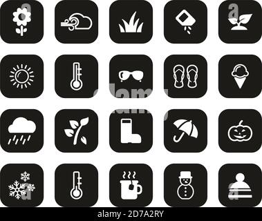 Icone quattro stagioni Bianco su Black Flat Design Set Grande Illustrazione Vettoriale