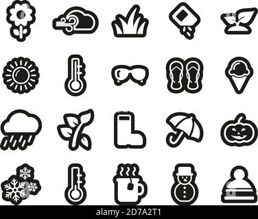 Quattro icone stagioni Bianco su Black Sticker Set Big Illustrazione Vettoriale