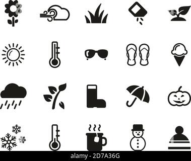 Icone quattro stagioni Bianco e nero Set Grande Illustrazione Vettoriale