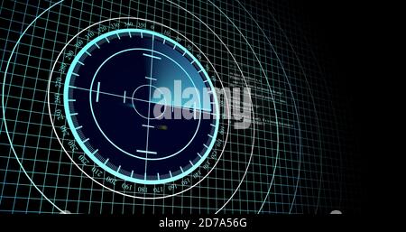 Velivoli nemici o navi rilevate dalla scansione radar, velocità dell'oggetto e monitoraggio della posizione. Scansione di oggetti tramite radar. concetto di risoluzione 4k Foto Stock