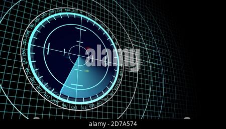 Velivoli nemici o navi rilevate dalla scansione radar, velocità dell'oggetto e monitoraggio della posizione. Scansione di oggetti tramite radar. concetto di risoluzione 4k Foto Stock