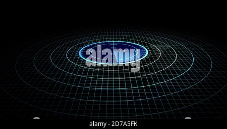 Velivoli nemici o navi rilevate dalla scansione radar, velocità dell'oggetto e monitoraggio della posizione. Scansione di oggetti tramite radar. concetto di risoluzione 4k Foto Stock