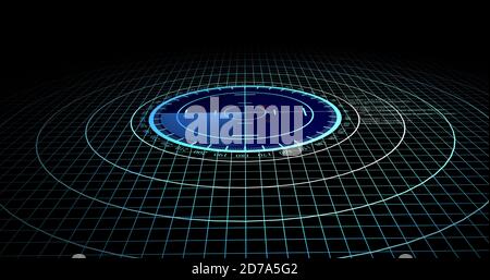 Velivoli nemici o navi rilevate dalla scansione radar, velocità dell'oggetto e monitoraggio della posizione. Scansione di oggetti tramite radar. concetto di risoluzione 4k Foto Stock