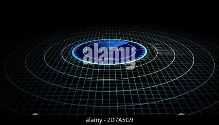 Velivoli nemici o navi rilevate dalla scansione radar, velocità dell'oggetto e monitoraggio della posizione. Scansione di oggetti tramite radar. concetto di risoluzione 4k Foto Stock