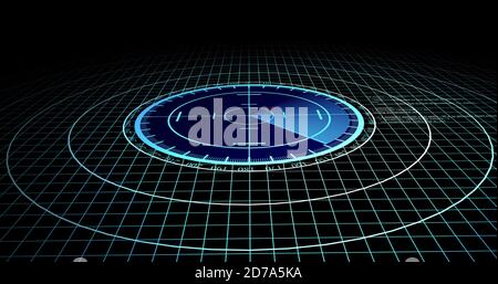 Velivoli nemici o navi rilevate dalla scansione radar, velocità dell'oggetto e monitoraggio della posizione. Scansione di oggetti tramite radar. concetto di risoluzione 4k Foto Stock