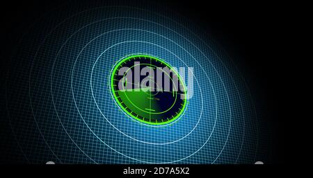 Velivoli nemici o navi rilevate dalla scansione radar, velocità dell'oggetto e monitoraggio della posizione. Scansione di oggetti tramite radar. concetto di risoluzione 4k Foto Stock
