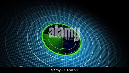 Velivoli nemici o navi rilevate dalla scansione radar, velocità dell'oggetto e monitoraggio della posizione. Scansione di oggetti tramite radar. concetto di risoluzione 4k Foto Stock