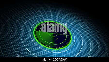 Velivoli nemici o navi rilevate dalla scansione radar, velocità dell'oggetto e monitoraggio della posizione. Scansione di oggetti tramite radar. concetto di risoluzione 4k Foto Stock