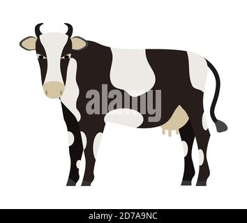 Vettore icona mucca isolato su sfondo bianco in stile piatto. Bruna con macchie bianche sul corpo. Organic eco fattoria illustrazione Illustrazione Vettoriale
