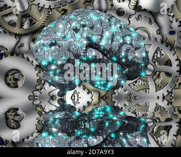 Machine Brain e Cog Wheels Foto Stock