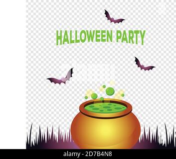 Festa di Halloween con la pozione delle streghe. Set di icone halloween per il tuo design. Design piatto. Simboli di Halloween. Illustrazione Vettoriale