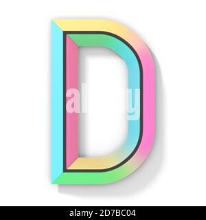 Colore al neon carattere luminoso lettera D illustrazione di rendering 3D isolata su sfondo bianco Foto Stock