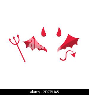 Attributi del costume del diavolo o del demone insieme di icone isolato su bianco sfondo Illustrazione Vettoriale