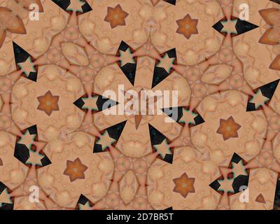 Caleidoscopio di forme esagonali e rombo in blu scuro e colori marrone chiaro Foto Stock