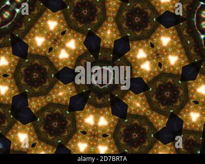 Modello Kaleidoscope con forme di rombo blu scuro sull'oro sfondo Foto Stock