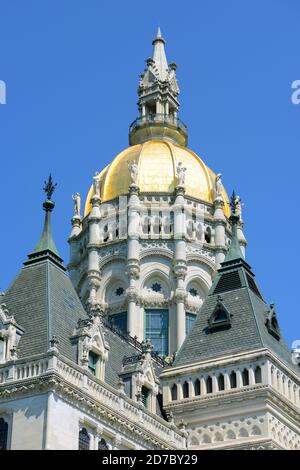 Campidoglio dello stato del Connecticut, Hartford, Connecticut, Stati Uniti. Questo edificio è stato progettato da Richard Upjohn con stile vittoriano gotico revival nel 1872. Foto Stock