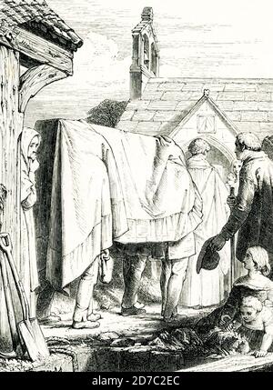 Questa illustrazione del 1860 mostra l'abitudine cristiana di seppellire i morti. Foto Stock
