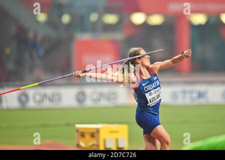 Sara Kolak (Croazia). Giavellotto finale. IAAF mondiale di atletica, Doha 2019 Foto Stock