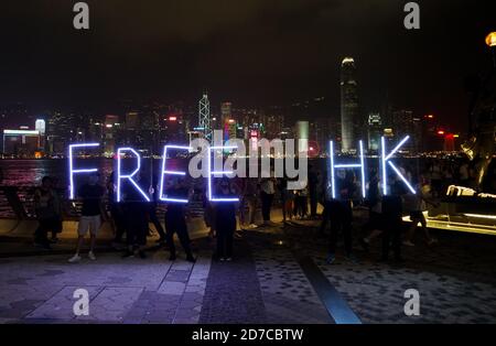 Protesta notturna a Hong Kong Foto Stock
