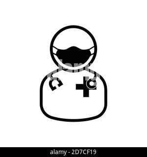 Icona della linea del medico che usa la maschera. Vettore modello di progetto Illustrazione Vettoriale