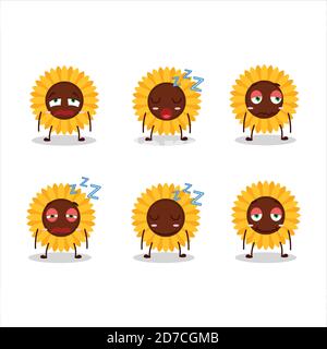 Cartoon carattere di girasole con espressione sonnolenta Illustrazione Vettoriale