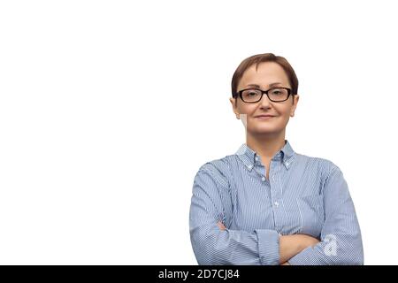 Business donna isolato su sfondo bianco Foto Stock