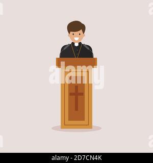 Sacerdote che dà il discorso da tribune. Predicatore cattolico. Illustrazione vettoriale Illustrazione Vettoriale
