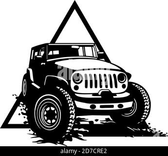 Fuoristrada - camion 4x4 SUV - fuoristrada ed elementi per maglietta ed emblema Illustrazione Vettoriale