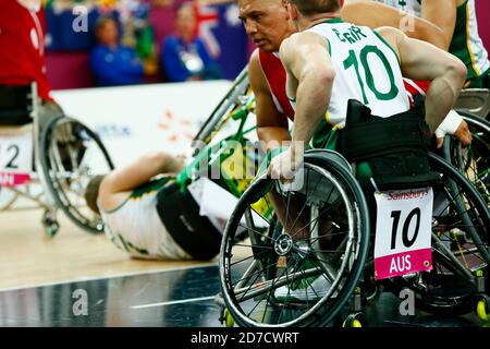 Londra, Regno Unito. 8 Settembre 2012. Vista generale Basket accessibile in sedia a rotelle : incontro finale tra Australia e Canada durante i Giochi Paralimpici di Londra 2012 nella North Greenwich Arena di Londra, Regno Unito . Credit: AFLO SPORT/Alamy Live News Foto Stock