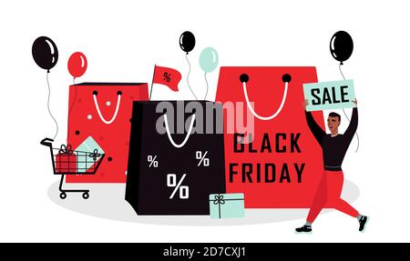 Promozione Shopping borse regalo in vendita Black Friday Illustrazione Vettoriale