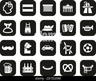 Germania Paese & Cultura icone bianco su Black Flat Design Imposta grande Illustrazione Vettoriale