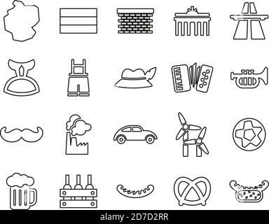 Germania Paese & Cultura icone nero e bianco sottile linea Imposta grande Illustrazione Vettoriale