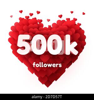 Seguaci Grazie. Red Heart for Social Network amici, seguaci, utente Web grazie per festeggiare gli abbonati o seguaci e mi piace. Illustrazione vettoriale Illustrazione Vettoriale