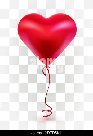 Palloncino rosso di San Valentino in forma di cuore su sfondo trasparente. Illustrazione vettoriale Illustrazione Vettoriale