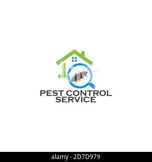 Informazioni sul logo del servizio di controllo dei parassiti. Prevenzione, sterminio e disinfezione della casa da insetti, funghi e piccoli roditori. Parassiti perdonanti Illustrazione Vettoriale