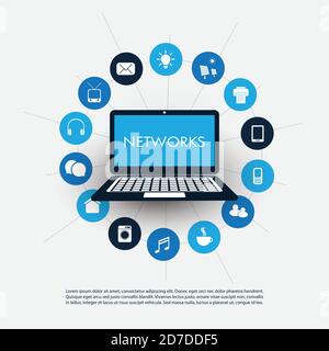 Reti - Internet delle cose, concetto di Digital Home Design con icone Illustrazione Vettoriale