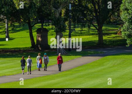 Il Domain è un'area di 84 ettari (34 acri) di spazio aperto, patrimonio dell'umanità, al margine orientale del quartiere centrale degli affari di Sydney nel NSW, Australia. Foto Stock