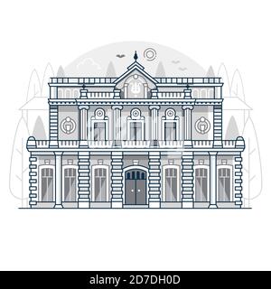 Teatro drammatico Kupalauski scena in Line Art Illustrazione Vettoriale