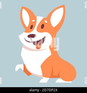 Corgi cane dando zampa. Carino animale domestico in stile cartone animato. Illustrazione Vettoriale