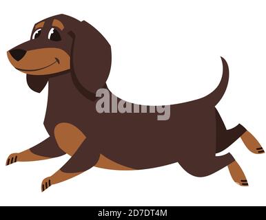 Esecuzione Dachshund cane. Carino animale domestico in stile cartone animato. Illustrazione Vettoriale