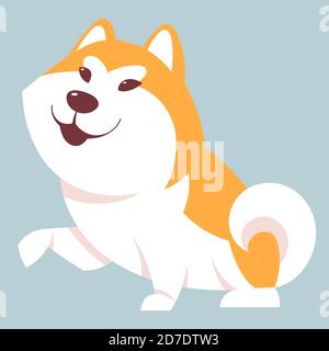 Akita Inu cane dando zampa. Carino animale domestico in stile cartone animato. Illustrazione Vettoriale