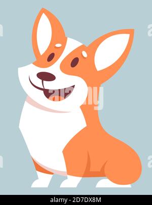 Corgi cane seduto. Carino animale domestico in stile cartone animato. Illustrazione Vettoriale