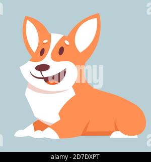 Corgi cane seduto. Carino animale domestico in stile cartone animato. Illustrazione Vettoriale