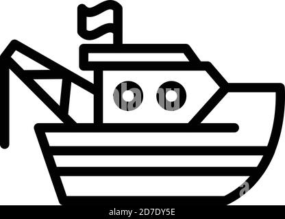 Icona della nave da pesca con gru. Profilo gru nave da pesca vettore icona per web design isolato su sfondo bianco Illustrazione Vettoriale