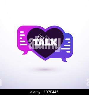Love Talk chat dating, forma del cuore nella bolla del messaggio Illustrazione Vettoriale