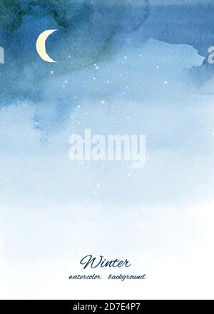 Natale inverno acquerello dipinto a mano gradiente sfondo con texture splash nevicare di notte. Sfondo vettoriale per decorazione invernale. Illustrazione Vettoriale
