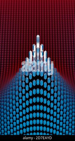 Forme geometriche luminose all'avanguardia di una formazione. Concetto astratto moderno e futuristico. Rendering 3D digitale. Foto Stock