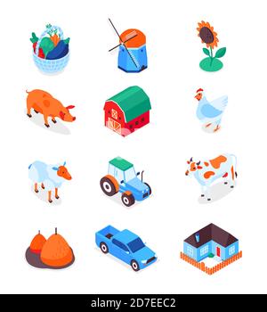 Agricoltura e agricoltura - insieme di icone isometriche moderne Illustrazione Vettoriale