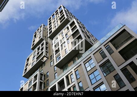 Birch House, un nuovo condominio al Kidbrooke Village, un enorme nuovo sviluppo residenziale nel London Borough di Greenwich, Regno Unito. Foto Stock